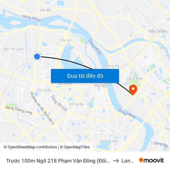 Trước 100m Ngõ 218 Phạm Văn Đồng (Đối Diện Công Viên Hòa Bình) to Long Biên map