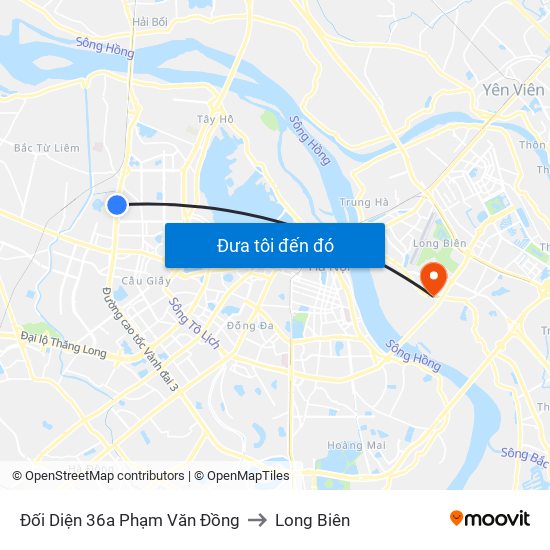 Đối Diện 36a Phạm Văn Đồng to Long Biên map