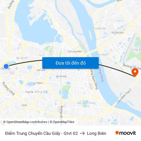 Điểm Trung Chuyển Cầu Giấy - Gtvt 02 to Long Biên map