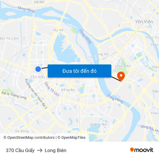 370 Cầu Giấy to Long Biên map