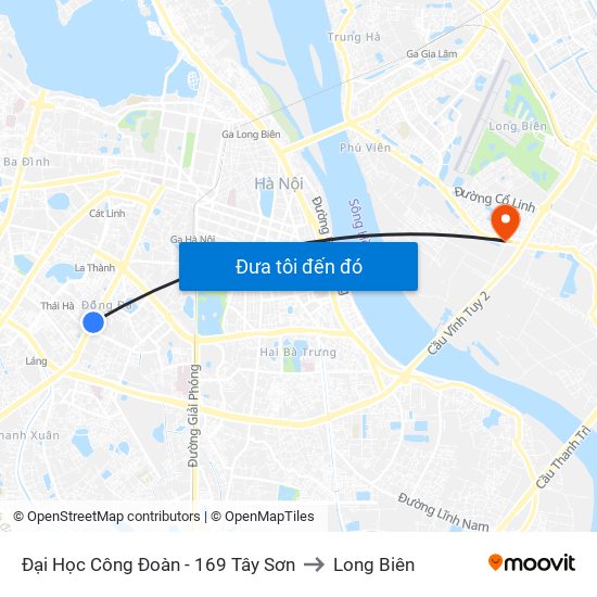 Đại Học Công Đoàn - 169 Tây Sơn to Long Biên map