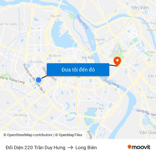 Đối Diện 220 Trần Duy Hưng to Long Biên map