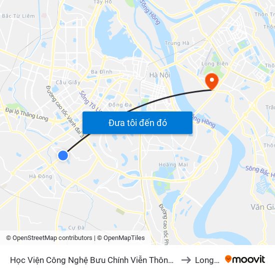 Học Viện Công Nghệ Bưu Chính Viễn Thông - Trần Phú (Hà Đông) to Long Biên map