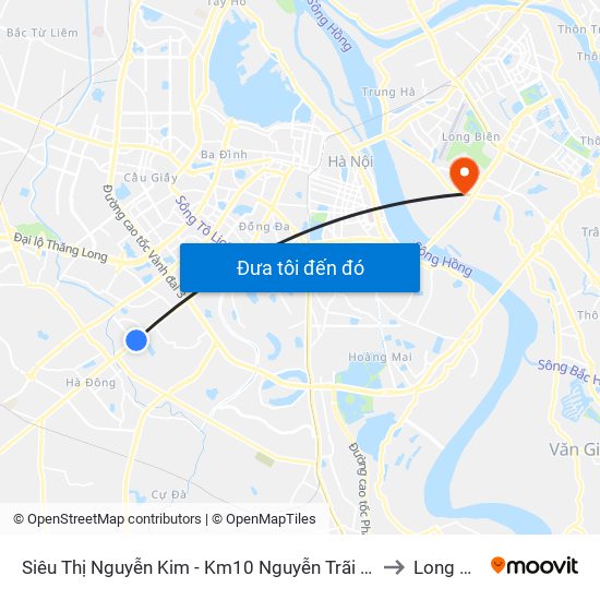Siêu Thị Nguyễn Kim - Km10 Nguyễn Trãi (Hà Đông) to Long Biên map