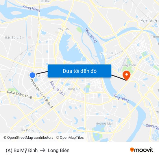 (A) Bx Mỹ Đình to Long Biên map