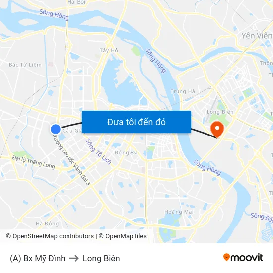 (A) Bx Mỹ Đình to Long Biên map