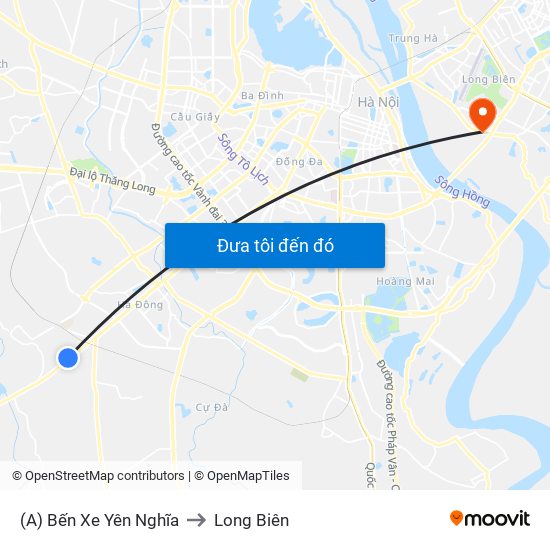 (A) Bến Xe Yên Nghĩa to Long Biên map