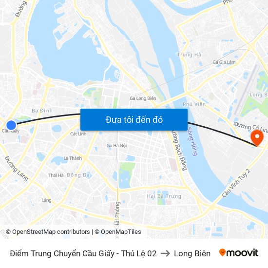 Điểm Trung Chuyển Cầu Giấy - Thủ Lệ 02 to Long Biên map