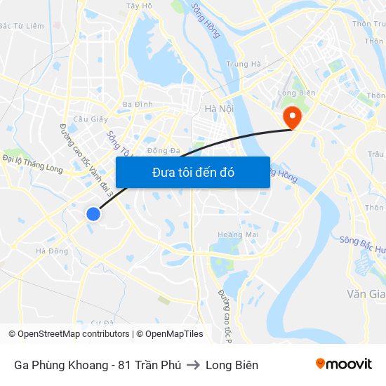 Ga Phùng Khoang - 81 Trần Phú to Long Biên map
