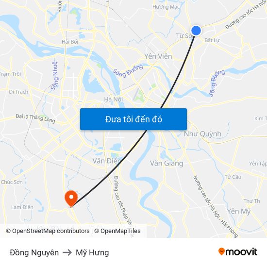 Đồng Nguyên to Mỹ Hưng map