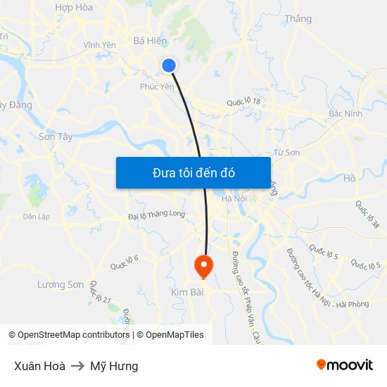 Xuân Hoà to Mỹ Hưng map