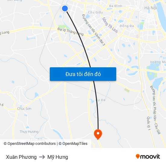 Xuân Phương to Mỹ Hưng map