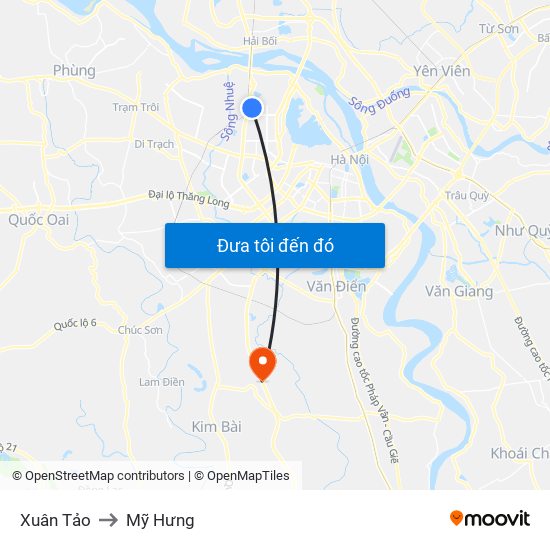 Xuân Tảo to Mỹ Hưng map