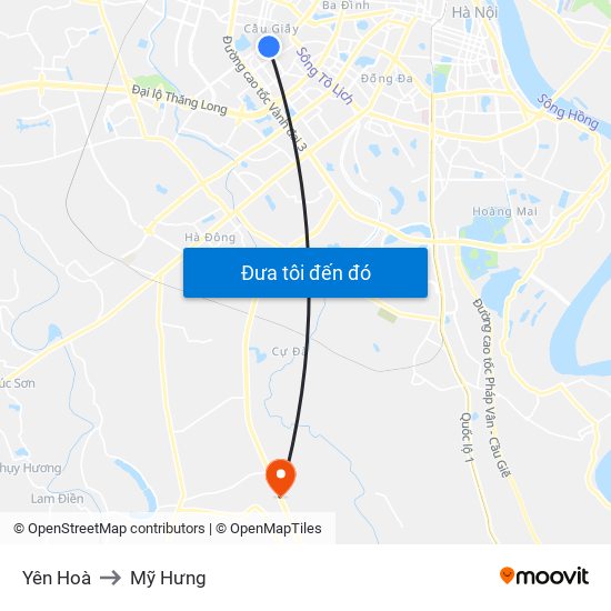 Yên Hoà to Mỹ Hưng map