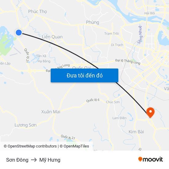 Sơn Đông to Mỹ Hưng map