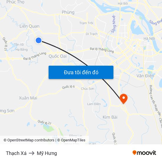 Thạch Xá to Mỹ Hưng map