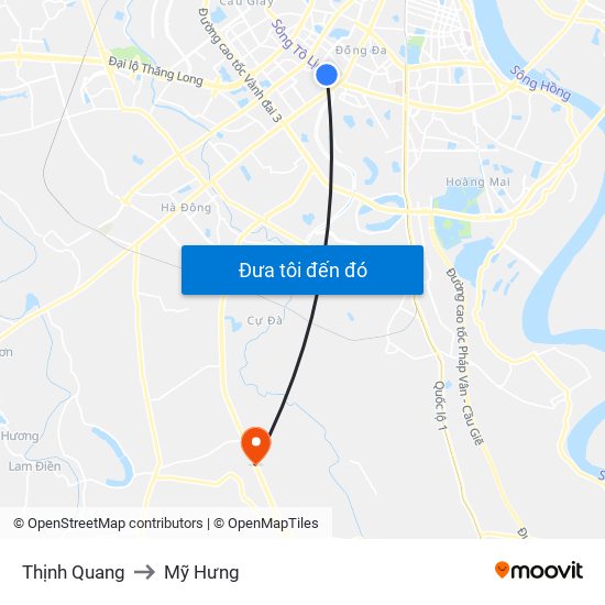 Thịnh Quang to Mỹ Hưng map