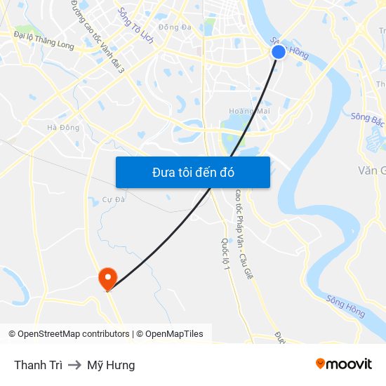 Thanh Trì to Mỹ Hưng map