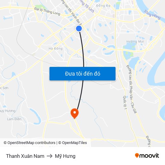 Thanh Xuân Nam to Mỹ Hưng map