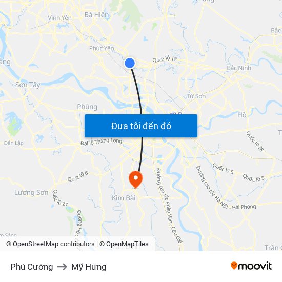 Phú Cường to Mỹ Hưng map