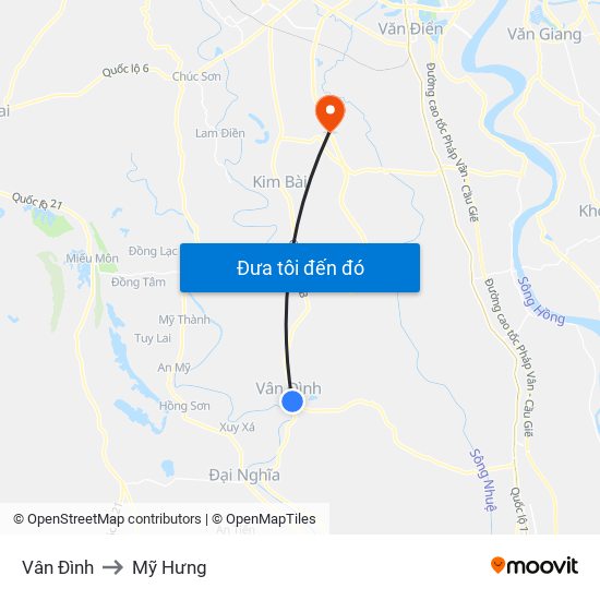 Vân Đình to Mỹ Hưng map