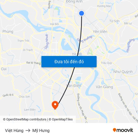 Việt Hùng to Mỹ Hưng map