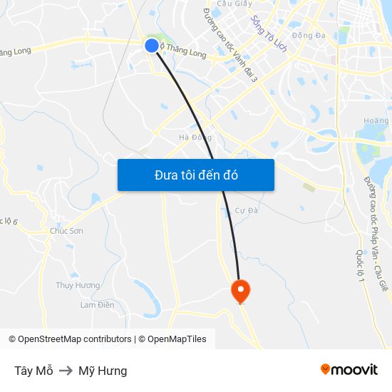 Tây Mỗ to Mỹ Hưng map