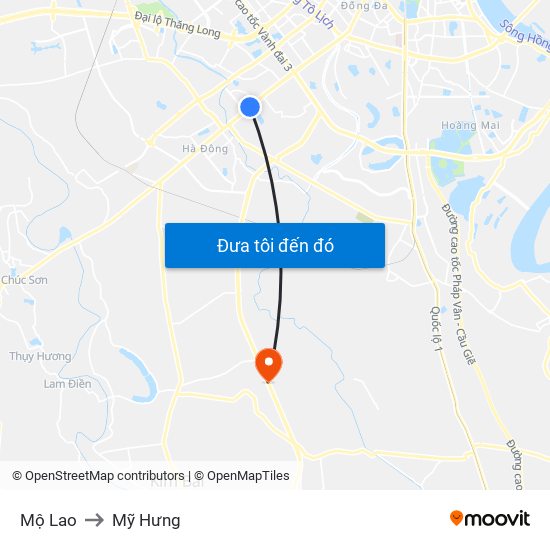 Mộ Lao to Mỹ Hưng map