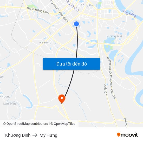 Khương Đình to Mỹ Hưng map