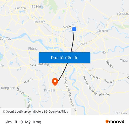 Kim Lũ to Mỹ Hưng map