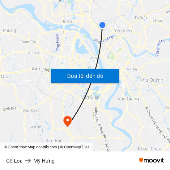 Cổ Loa to Mỹ Hưng map