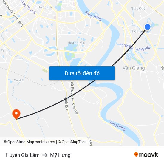 Huyện Gia Lâm to Mỹ Hưng map