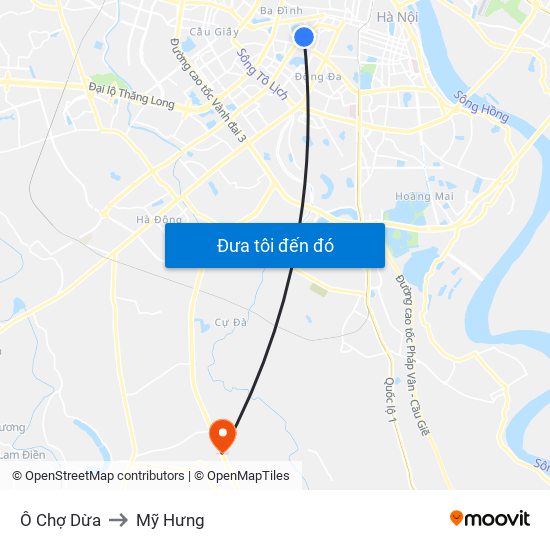 Ô Chợ Dừa to Mỹ Hưng map