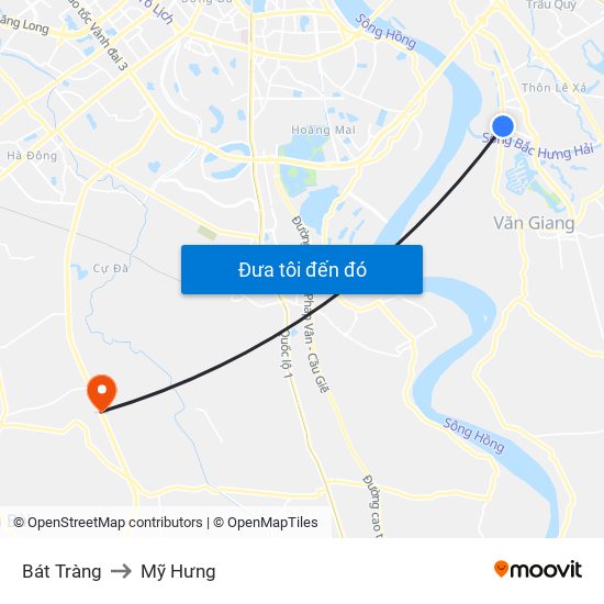 Bát Tràng to Mỹ Hưng map