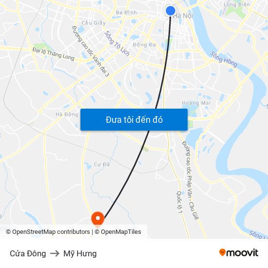 Cửa Đông to Mỹ Hưng map