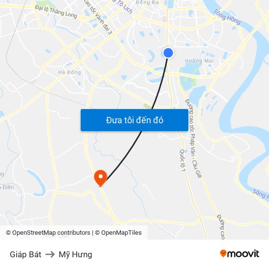 Giáp Bát to Mỹ Hưng map