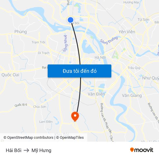 Hải Bối to Mỹ Hưng map