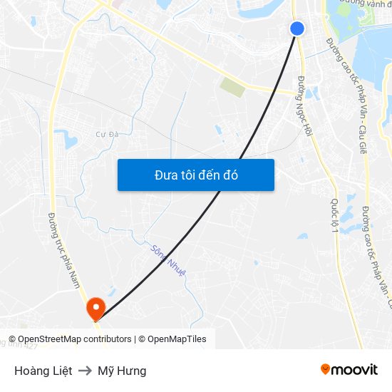 Hoàng Liệt to Mỹ Hưng map