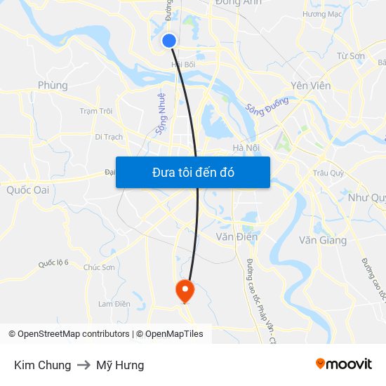 Kim Chung to Mỹ Hưng map