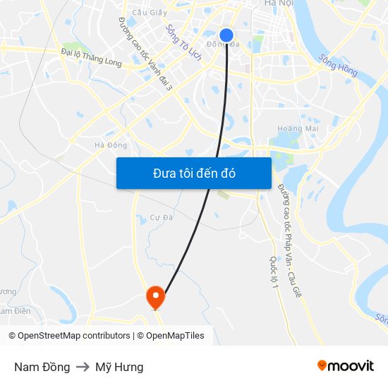 Nam Đồng to Mỹ Hưng map