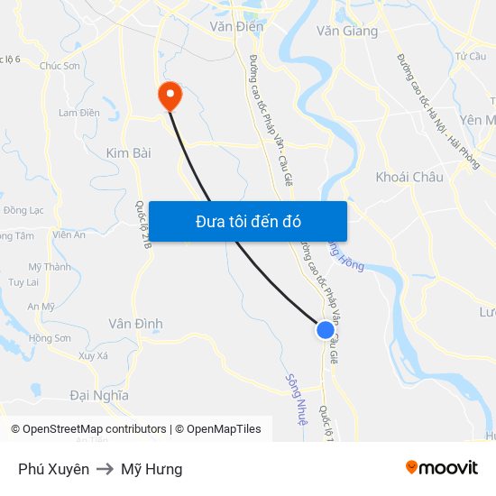 Phú Xuyên to Mỹ Hưng map