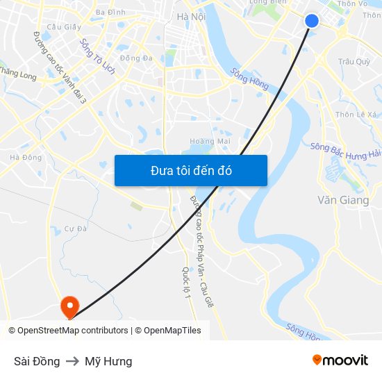 Sài Đồng to Mỹ Hưng map