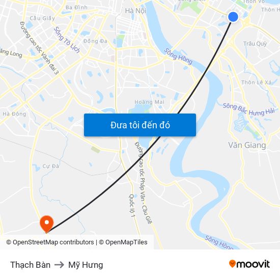 Thạch Bàn to Mỹ Hưng map