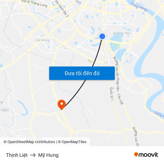 Thịnh Liệt to Mỹ Hưng map