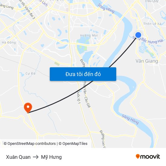 Xuân Quan to Mỹ Hưng map