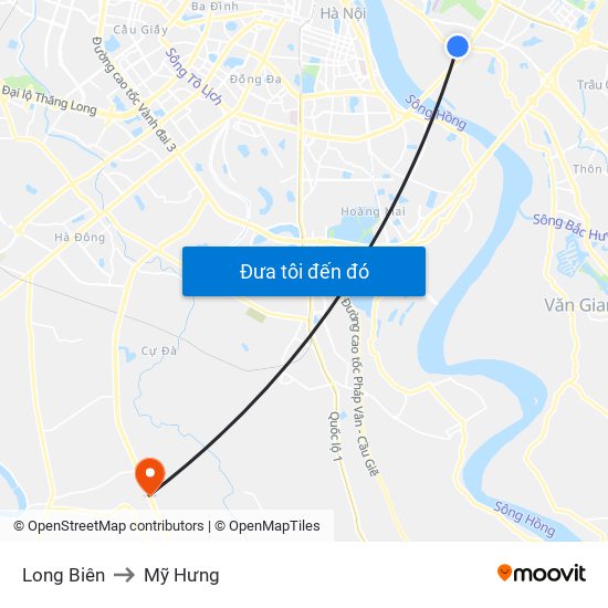 Long Biên to Mỹ Hưng map