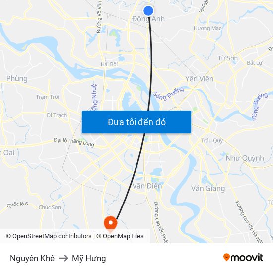 Nguyên Khê to Mỹ Hưng map