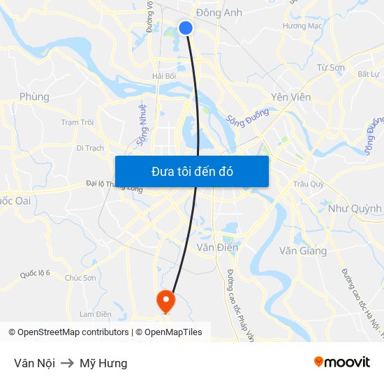 Vân Nội to Mỹ Hưng map