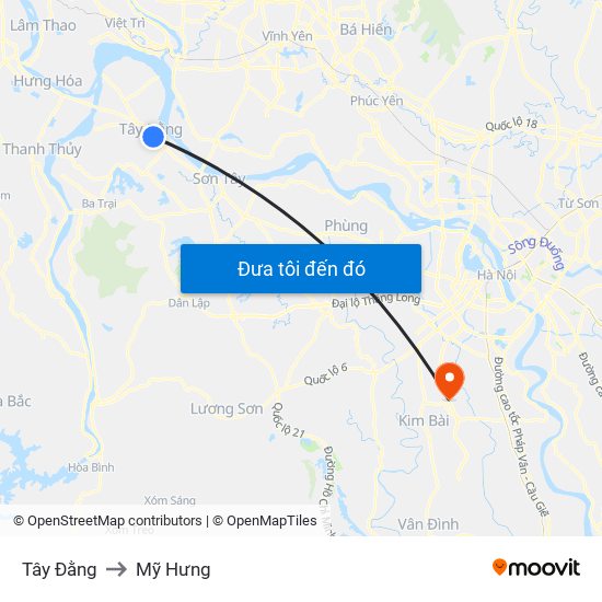 Tây Đằng to Mỹ Hưng map