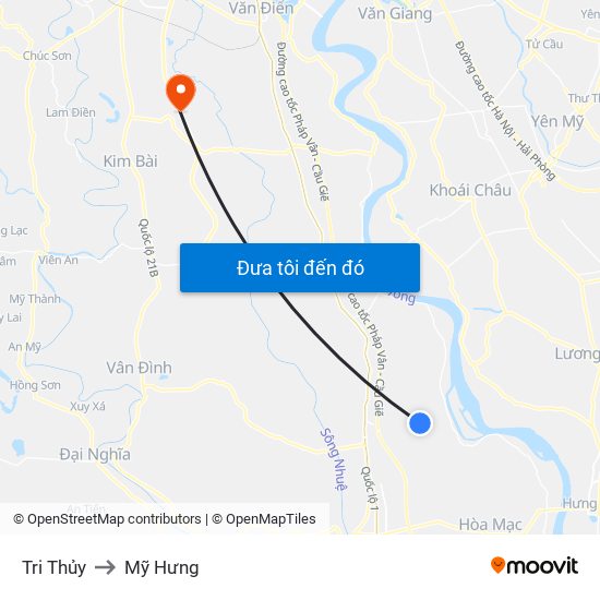 Tri Thủy to Mỹ Hưng map